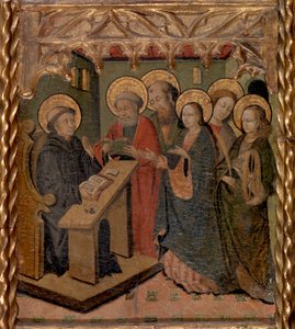 A Virgem Maria e os Santos Pedro, Paulo, João Evangelista e Catarina de Alexandria aparecem a São Martinho de Master of Riglos