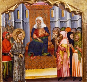 O Julgamento de Jesus, pelo Mestre de Rubio (século XIV), predella do retábulo da Igreja de Santa Maria, Rubio, pintura sobre madeira.