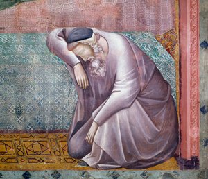 Histórias de São Francisco, detalhe da aparição a Gregório IX, afresco do Mestre de Santa Cecília (século XIII-XIV), Igreja Superior, Basílica Papal de São Francisco de Assis (Lista do Patrimônio Mundial da UNESCO, 2000), Assis, Úmbria, Itália