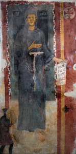 Representação de São François de Assis (1181-1226) Esta é certamente a primeira representação do santo executada em vida, representando sem estigma e sem auréola. Ele tem um papel ou está escrito em latim "Pax huic Domui" (Paz de Master of Saint Francis of Assisi