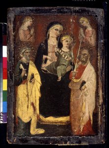 "Madonna and Child enthroned with Saints Peter and Paul" Pintura sobre madeira pelo mestre de San Jacopo a Muciano (século XV) Museu Pushkin, Moscovo de Master of San Jacopo a Mucciana
