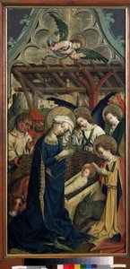 "A Natividade" Pintura sobre madeira pelo mestre do Castelo de Lichtenstein (século XV) ca. 1440 Museu Pushkin, Moscovo de Master of Schloss Lichtenstein