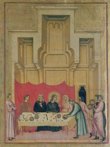 São Cecília e cenas de sua vida; detalhe do painel superior esquerdo mostrando St. Cecilia comendo em uma mesa, c.1300 detalhe de 50346