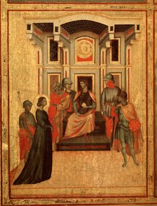 Santa Cecília e a história de sua vida Detalhe: Santa Cecília discutindo com o prefeito - retábulo, c.1290-1320