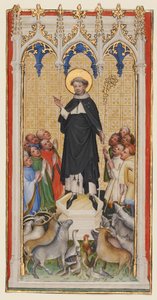 Santo Antônio Abade Abençoando os Animais, os Pobres e os Doentes, c.1400-10 (têmpera e folha de ouro em pergaminho) de Master of St. Veronica