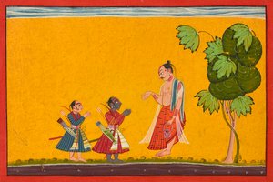 Rama e Lakshman com o Sábio Vishwamitra, de um Ramayana, ka. 1680-1690. de Master of Style II of the