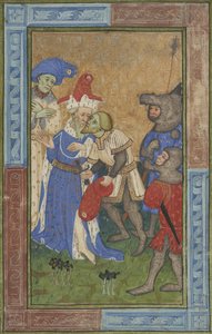 Cena de assassinato Ms B.11.7, c.1420 (tinta tempera, prata e ouro em pergaminho) de Master of Trinity College