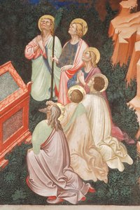 "Assunção da Virgem" e "a Virgem Maria deixando cair a cinta ou cinto sagrado a São Tomás", Detalhe dos apóstolos, c.1420 (fresco) de Master of Vignola