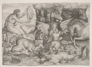 Tema Alegórico: Combate de Animais, c. 1515-1520. de Master of the Beheading of St.