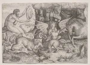 Tema Alegórico: Combate de Animais de Master of the Beheading of St. John