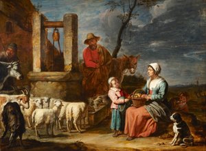 Família de camponeses junto a um poço de Master of the Béguins