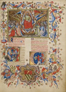 Cristo em Majestade; Inicial A: Um homem que eleva a sua alma a Deus de Master of the Brussels Initials