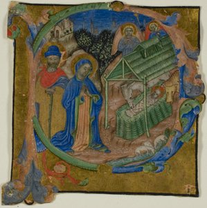 A Natividade num "P" inicial historiado de um livro de coro de Master of the Brussels Initials