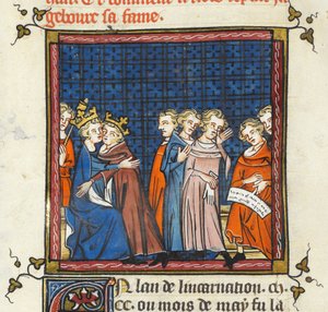 Philip Augustus e o Rei João de Inglaterra fazendo a paz, ilustração de 