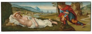 Cymon e Iphigenia (tempera no painel) de Master of the Campana Cassoni