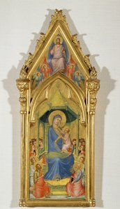 Madona num trono entre dois anjos, São João Batista e São Pedro (pintura sobre madeira) de Master of the Codex of Saint George