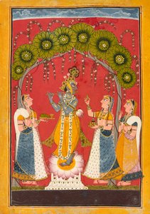 Krishna fluting, fólio de uma série Dasavatar, ca. 1730. de Master of the Court of Mankot