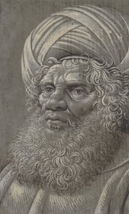 Cabeça de homem barbudo de turbante reto, verso em escrita latina, ca. 1510. de Master of the Death of Absalom