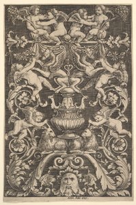 Um painel de ornamento com putti, cabra e outras figuras, 1530-60. de Master of the Die