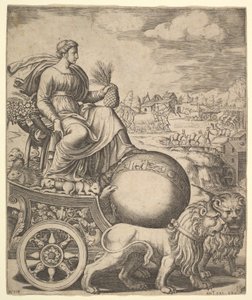 Cibele na sua carruagem desenhada por dois leões, 1530-60.