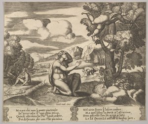 Placa 14: Cupido transportado pelo ar fugindo de Psyche, de 