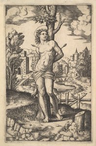 São Sebastião amarrado a uma árvore perfurada por flechas, 1530-60.