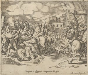 Speculum Romanae Magnificentiae: A Vitória de Scipio [sobre Syphax], século XVI. de Master of the Die