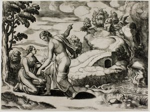 Vênus ordena que Psique busque água de uma fonte guardada por dragões de Master of the Die
