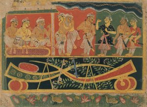 Nanda e Vasudeva: Página de um Bhagavata Purana disperso..., ca. 1520-30. de Master of the Dispersed Bhagavata Purana.