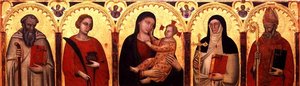 Madonna e Child with Saints (tempera no painel)