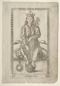 Apolo do Tarocchi, série D: Apolo e as Musas, nº 20, antes de 1467. de Master of the E Series Tarocchi