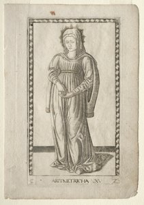 Aritmética do Tarocchi, série C: Liberal Arts,  25, antes de 1467. de Master of the E Series Tarocchi