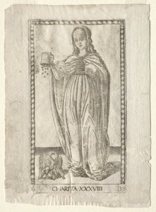 Caridade do Tarocchi, série B: Princípios e Virtudes Cósmicos, nº 38, antes de 1467. de Master of the E Series Tarocchi