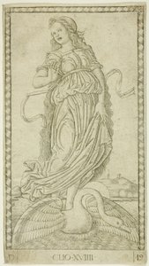 Clio, prato dezenove de Apolo e as Musas de Master of the E Series Tarocchi
