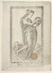 Letra da música Erato e poesia de amor da série Tarocchi D ..., antes de 1467. de Master of the E Series Tarocchi