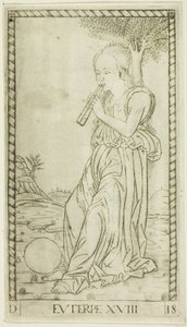 Euterpe, placa dezoito de Apolo e as Musas de Master of the E Series Tarocchi