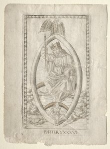 Júpiter do Tarocchi, série A: Firmamentos do Universo, nº 46, antes de 1467. de Master of the E Series Tarocchi