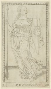 Filosofia, placa 28 de Artes e Ciências de Master of the E Series Tarocchi