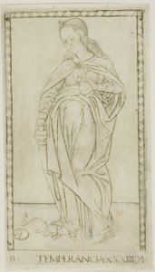 Temperança, placa 34 de Gênios e Virtudes de Master of the E Series Tarocchi