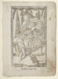 O Imperador do Tarocchi, série E: Conditions of Man,  9, antes de 1467. de Master of the E Series Tarocchi