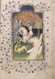 St George lutando contra o dragão, 1420-30 (tempera e ouro em pergaminho)