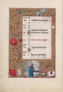 Horas da rainha Isabel, a católica, rainha da Espanha: Fol. 2v, janeiro - Paisagem de neve, c. 1500. de Master of the First Prayerbook of Maximillian