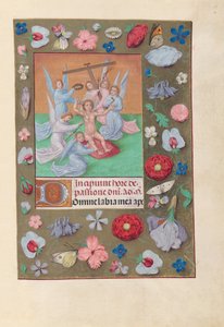 Horas da rainha Isabel, a Católica, rainha de Espanha:  Fol. 50r, Cristo Menino com instrumentos da Paixão de Master of the First Prayerbook of Maximillian