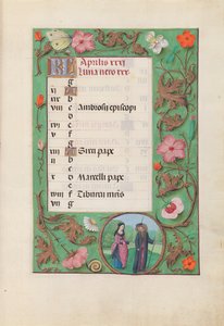 Horas da rainha Isabel, a católica, rainha da Espanha: Fol. 5 de abril - Squire e Damsel, c. 1500. de Master of the First Prayerbook of Maximillian