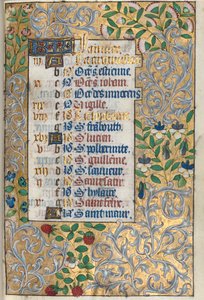 Livro de Horas de Uso de Rouen: fol. 1r, Fronteira Foliada Elaborada, c. 1470 de Master of the Geneva Latini