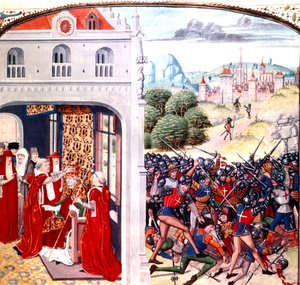 Consagração do Papa Gregório IX em Avignon França (pontificado em 1227-1241) por Jean Froissart (vellum)