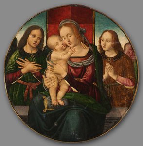 Virgem e Criança com Anjos, no início dos anos 1500. de Master of the Holden Tondo