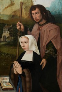 Detalhe do painel direito da Virgem e da Criança com Santa Catarina e Santa Bárbara, c.1520-25 (óleo sobre painel)
