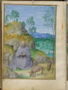 Santo António abade no deserto, miniatura das Horas de Emerson-Branco. de Master of the Houghton Miniatures
