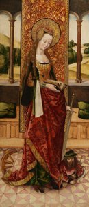 Tríptico da Virgem e do Menino com Dois Anjos, detalhe de Santa Catarina de Alexandria do painel esquerdo, c.1500 (ver também 225326, 225325) de Master of the Lee Triptych Master of the Lee Triptych